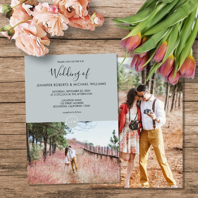 Invitation Mariage photo monogramme rustique élégant moderne (Modern elegant rustic monogram photo Wedding Invitation. You can add your own photo to personalize.)