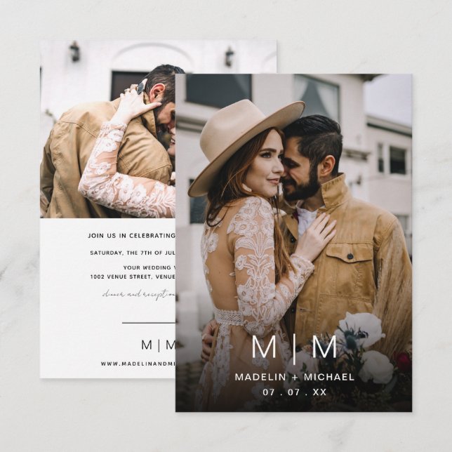 Invitation Mariage photo Monogramme simple Budget (Devant / Derrière)