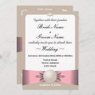 Invitation Mariage photo Muet & Tan Pearl Ribbon