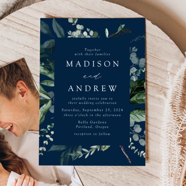 Invitation Mariage Photo Navy Abondante Végétation (Créateur téléchargé)