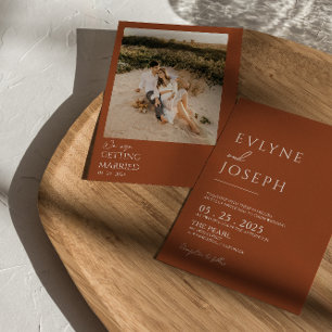 Invitation Mariage photo neutre Boho minimaliste orange brûlé