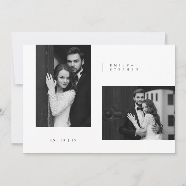Invitation Mariage photo noir cravate intemporel (Devant)