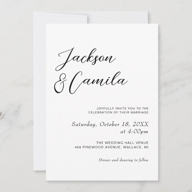 Invitation Mariage Photo Noir et Blanc Calligraphie (Devant)