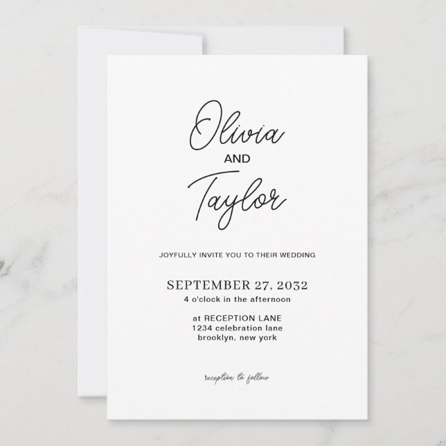 Invitation Mariage photo noir et blanc de script simple (Devant)