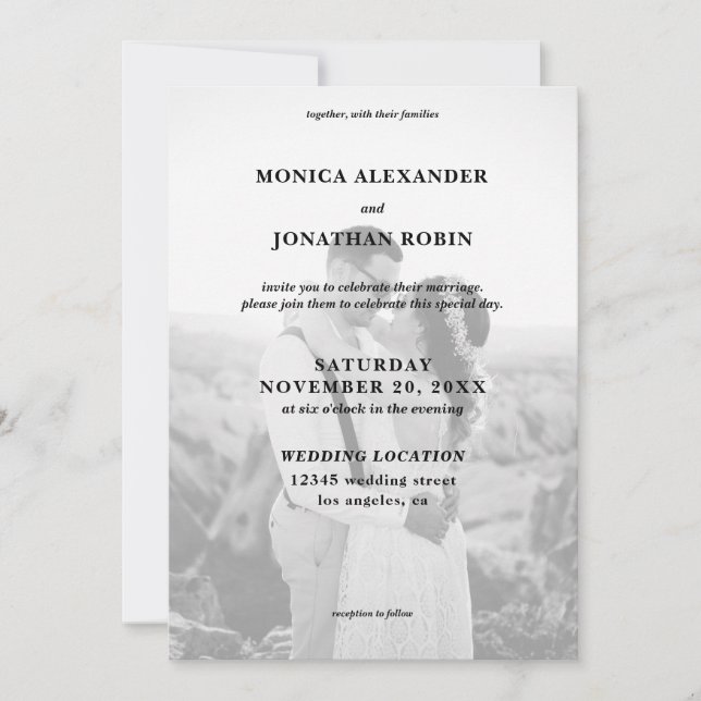 Invitation Mariage photo noir et blanc moderne (Devant)