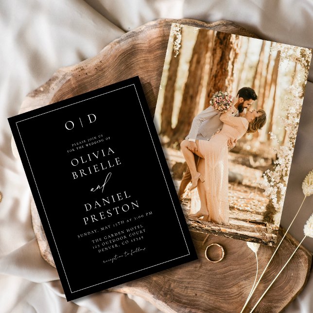 Invitation Mariage photo noir moderne minimaliste (Créateur téléchargé)