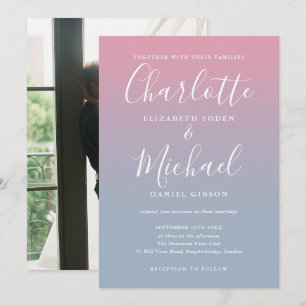 Invitation Mariage photo ombré rose et bleu poussiéreux