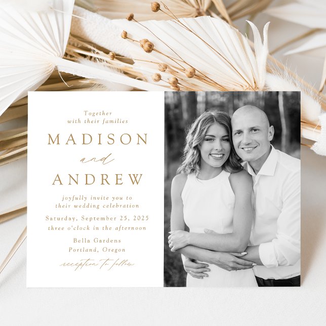 Invitation Mariage photo or moderne élégant (Créateur téléchargé)