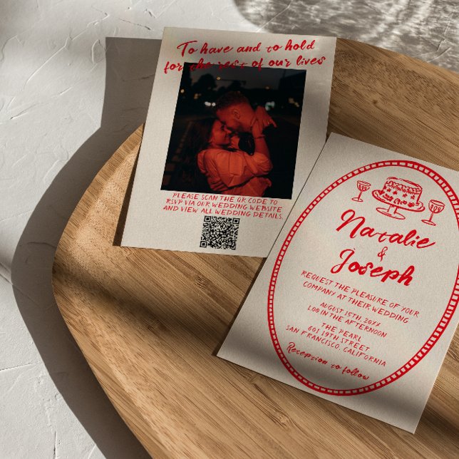 Invitation Mariage photo original Vintage de code QR (Créateur téléchargé)