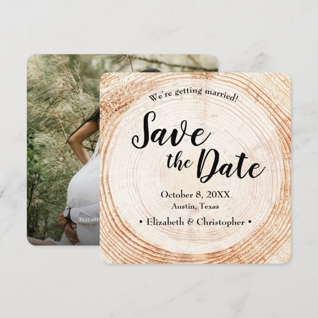 Invitation Mariage photo personnalisé écorce bois unique (Devant / Derrière)