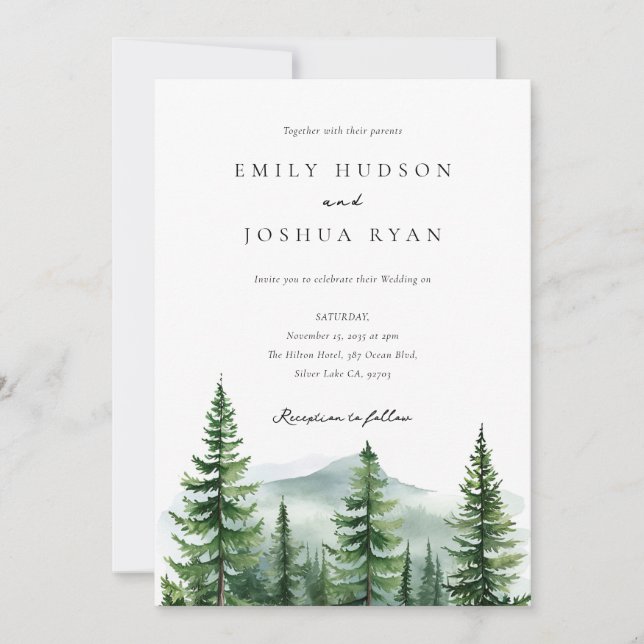 Invitation Mariage photo Pine Tree Forest QR (Devant)