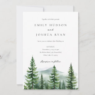 Invitation Mariage photo Pine Tree Forest QR