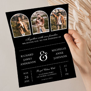 Invitation Mariage photo QR code Arch minimaliste noir et bla