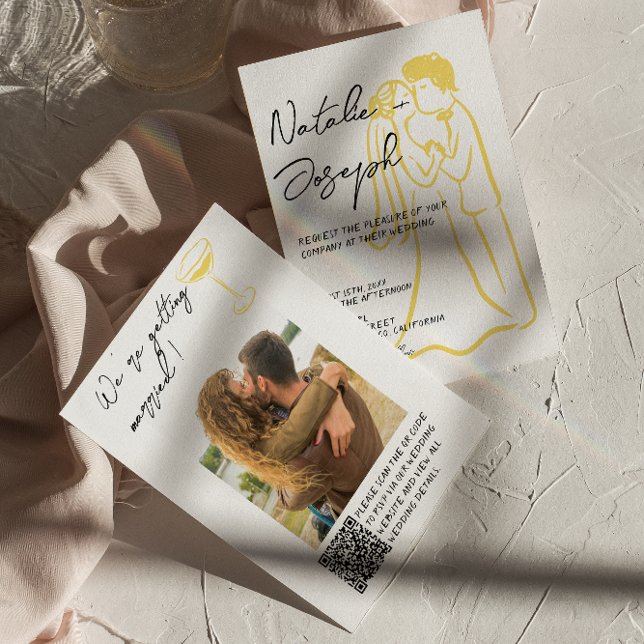 Invitation Mariage photo QR Code dessiné à la main de style r (Créateur téléchargé)