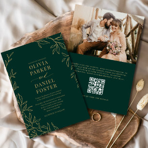 Invitation Mariage photo QR Code Emerald Green Gold