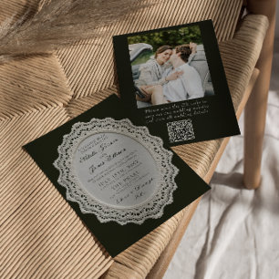 Invitation Mariage photo QR Code en noir et blanc vintage