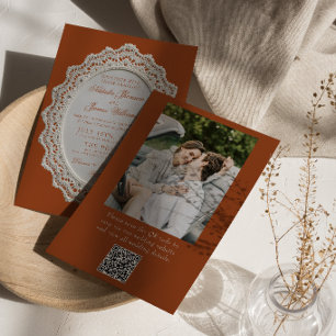 Invitation Mariage photo QR Code Terracotta Orange Brûlé Dent