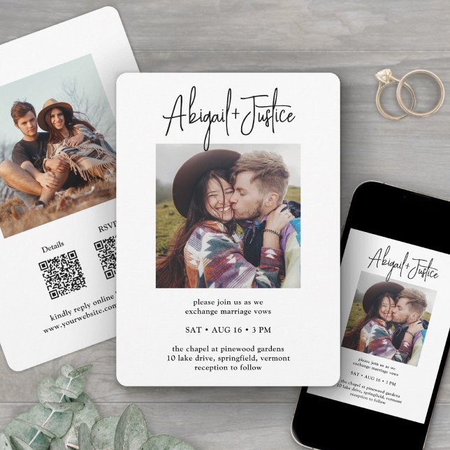 Invitation Mariage photo QR RSVP Chic Minimalist tout-en-un 2 (Créateur téléchargé)