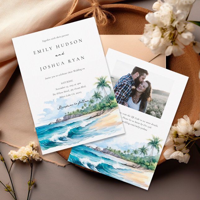 Invitation Mariage photo QR Tropical Beach (Créateur téléchargé)