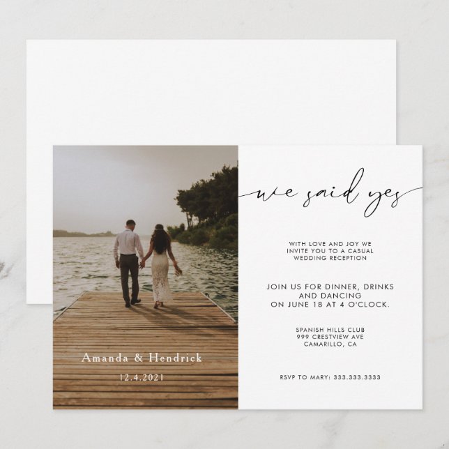 Invitation Mariage Photo Réception de mariage uniquement  (Devant / Derrière)