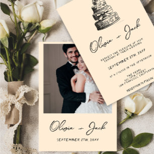 Invitation Mariage photo rétro à la main dessiné Cake Quirky