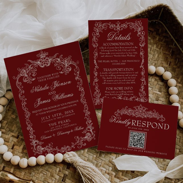 Invitation Mariage Photo Rétro Argent Vieil Or Bourguignon (Créateur téléchargé)