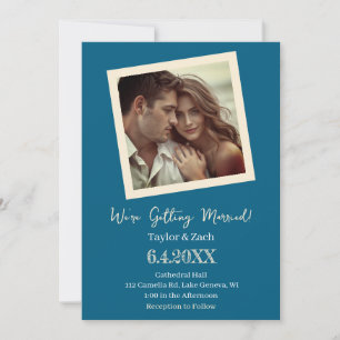 Invitation Mariage Photo Rétro Bleu et Crème Vintage
