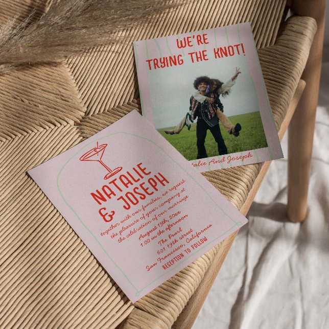 Invitation Mariage photo Retro couleur main dessinée Martini (Créateur téléchargé)