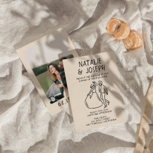 Invitation Mariage photo rétro dessiné à la main Sketchy Quir