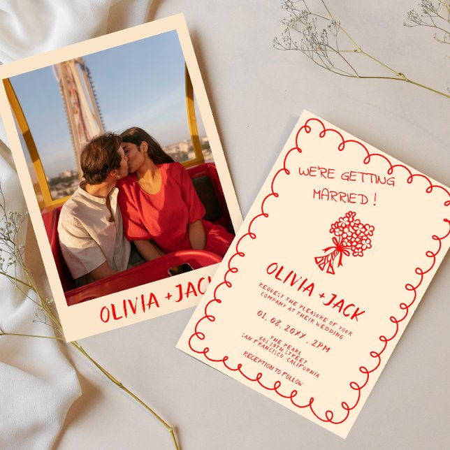 Invitation Mariage Photo Rétro Funky Dessiné à la Main  (Créateur téléchargé)