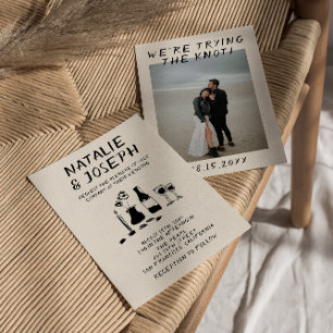 Invitation Mariage photo Retro Hand Draagne Quirky