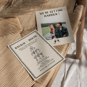 Invitation Mariage photo Retro Hand Draagne Vieux argent