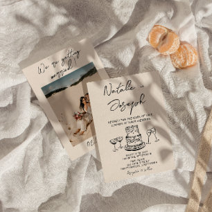 Invitation Mariage photo Retro Hand Drawn Cake Écrit Quirky