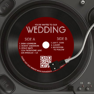 Invitation Mariage photo Retro Red Vinyl Record