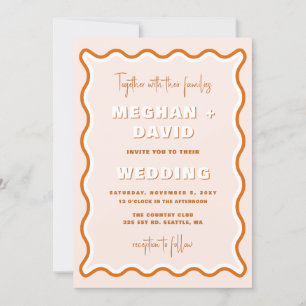 Invitation Mariage photo Retro Squiggle Wavy Terracotta