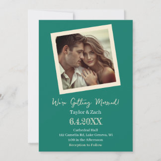 Invitation Mariage Photo Rétro Vert Mousse de Mer & Crème