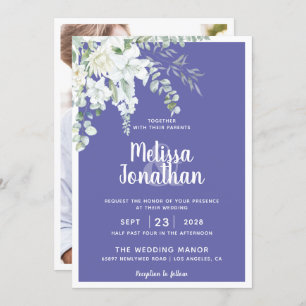Invitation Mariage photo romantique blanc doux fleur violet