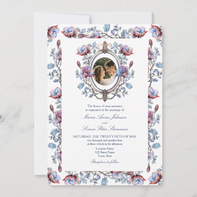 Invitation Mariage Photo Romantique Chinoiserie (Devant)