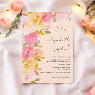 Invitation Mariage photo romantique de pêche rose jaune fleur