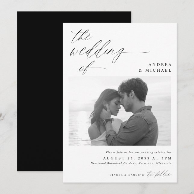 Invitation Mariage Photo Romantique Écriture Moderne (Devant / Derrière)