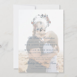 Invitation Mariage photo romantique Floral Monogram Wreath
