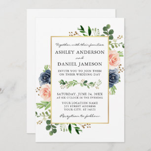 Invitation Mariage photo Rose Dusty Blue