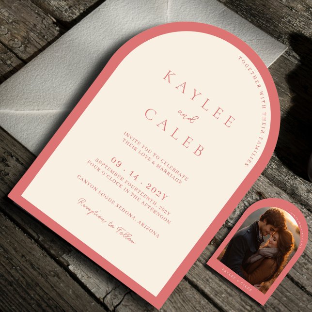 Invitation Mariage photo Rose moderne Blush Pink Arch (Créateur téléchargé)