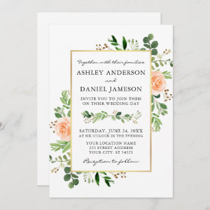 Invitation Mariage photo Rose Peach Watercolor
