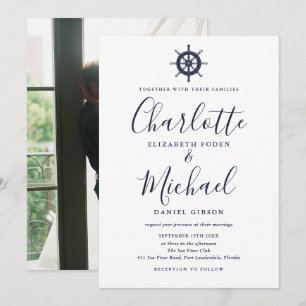 Invitation Mariage Photo Roue de Bateau de Style Marin Écritu