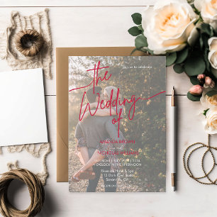 Invitation Mariage photo rouge magenta minimaliste moderne