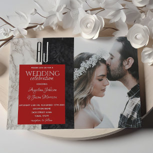 Invitation Mariage Photo Rouge Noir et Blanc