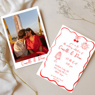 Invitation Mariage Photo Rouge Rétro Funky Dessiné à la Main