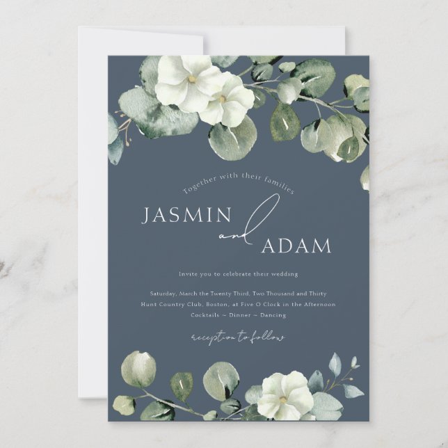 Invitation Mariage photo Royal Blue Opulence Eucalyptus (Devant)