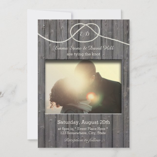 Invitation Mariage photo Rustic Barn Wood Tying Knot (Devant)